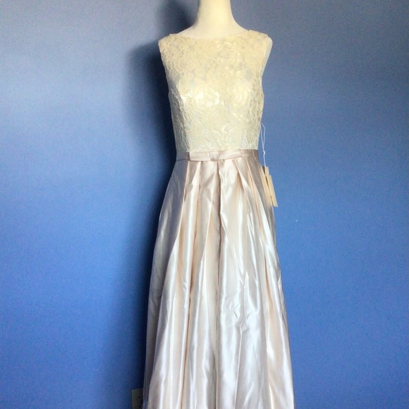 A Line Empire Waist Floor Length Satin Dress with Lace Bodice: the perfect 👗! - Picture 11 of 11